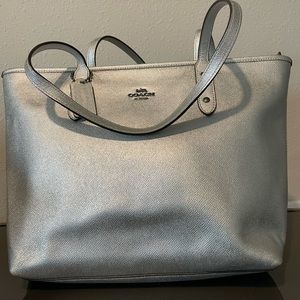 Silver Coach City Tote Bag